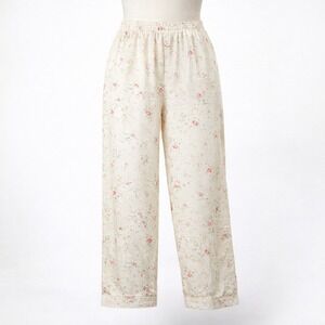 Vintage Womens Floral Silk Satin Pajama Pants Size S Pink Cream Whimsy Botanical